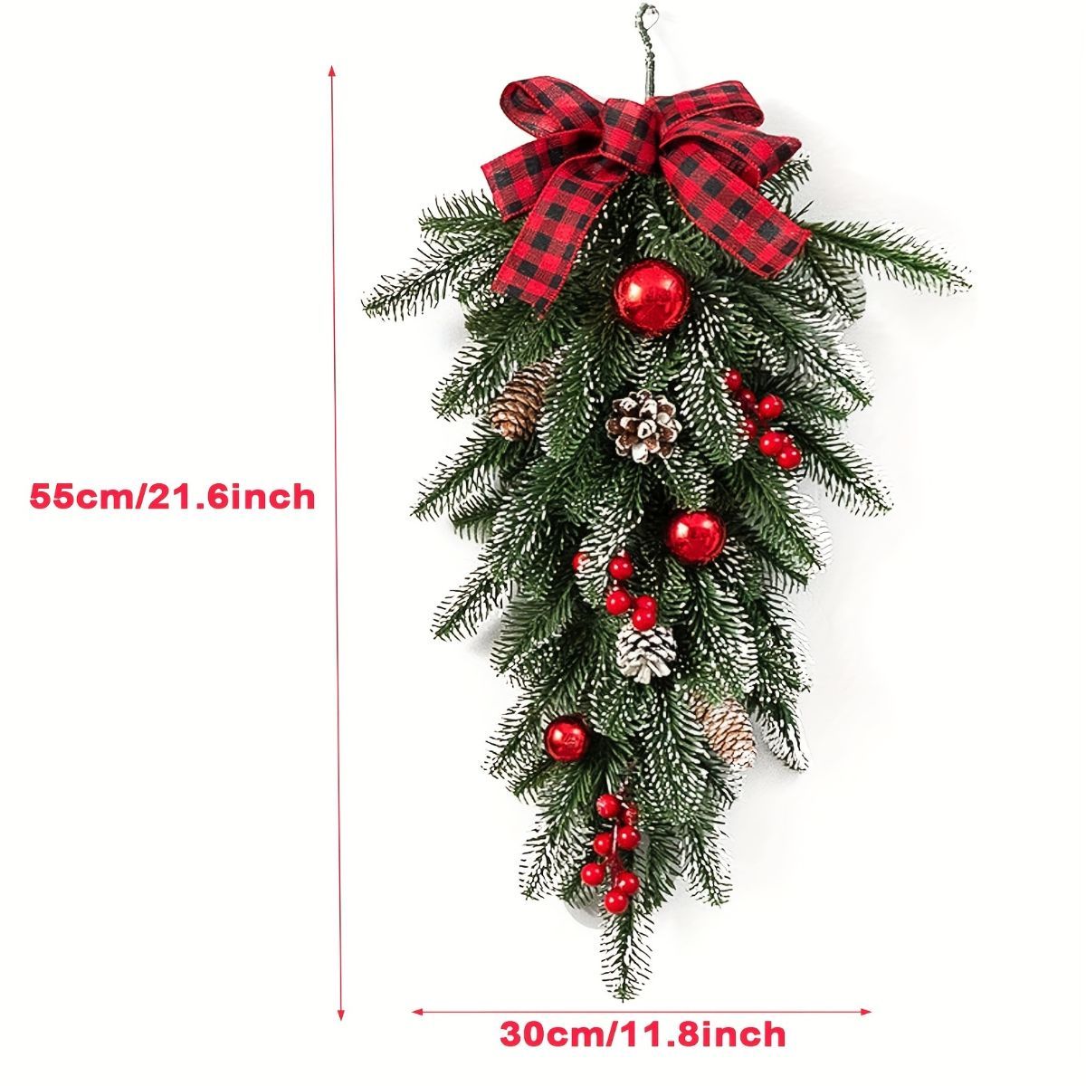 Christmas garland, pinecone garland, berry garland, plaid bow garland, Christmas decoration, holiday decor, door hanger, wall decor, window decor, Australian Christmas decor, festive garland - Green - Size Christmas