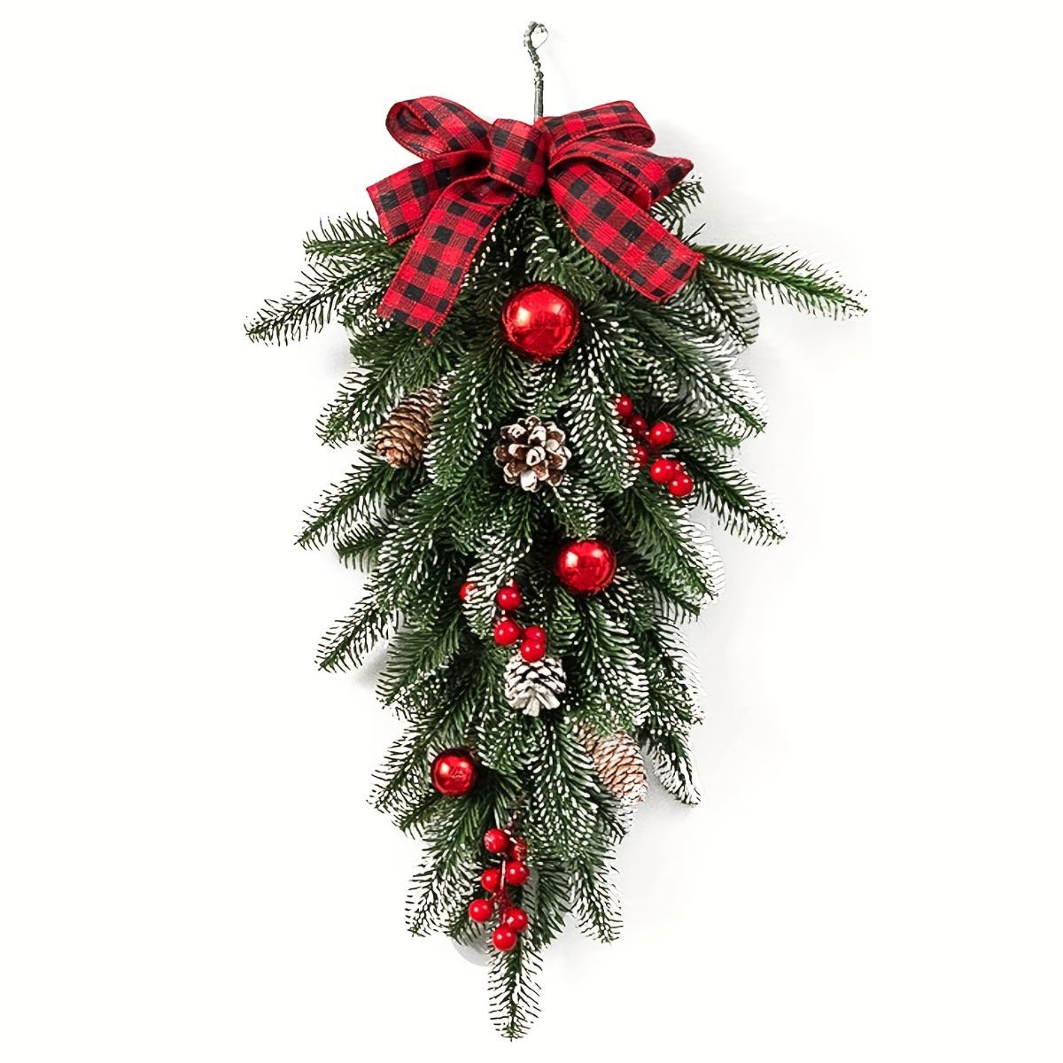 Christmas garland, pinecone garland, berry garland, plaid bow garland, Christmas decoration, holiday decor, door hanger, wall decor, window decor, Australian Christmas decor, festive garland - Green - Size Christmas