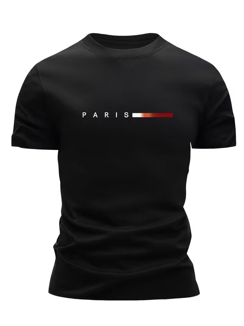 Men'S T-Shirt Lightweight T-Shirt Crew Neck T-Shirt Quick Dry T-Shirt Paris - Black - Size L