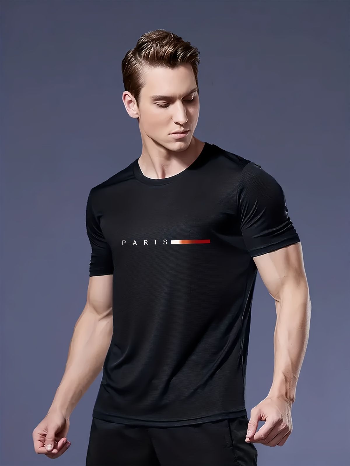 Men'S T-Shirt Lightweight T-Shirt Crew Neck T-Shirt Quick Dry T-Shirt Paris - Black - Size L
