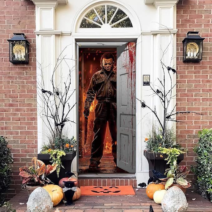 Halloween Scary Ghost Door Cover Decorations Indoor, 3D Door Cover for Halloween Decorations, Scary Home Party Supplies Front Room Decor - Multi-color