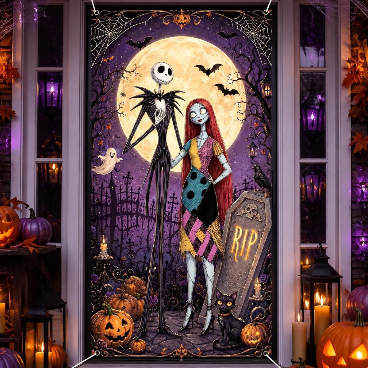 Halloween Scary Ghost Door Cover Decorations Indoor, 3D Door Cover for Halloween Decorations, Scary Home Party Supplies Front Room Decor - Multi-color