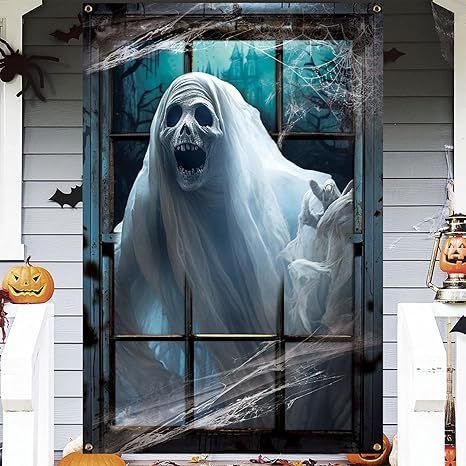 Halloween Scary Ghost Door Cover Decorations Indoor, 3D Door Cover for Halloween Decorations, Scary Home Party Supplies Front Room Decor - Multi-color