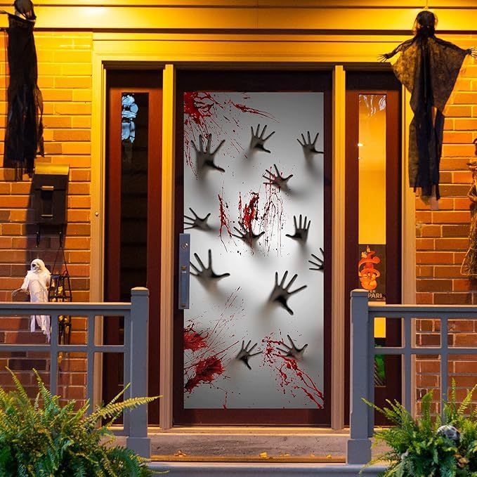 Halloween Scary Ghost Door Cover Decorations Indoor, 3D Door Cover for Halloween Decorations, Scary Home Party Supplies Front Room Decor - Multi-color
