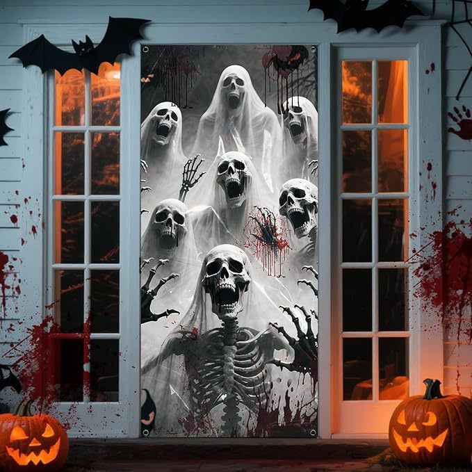 Halloween Scary Ghost Door Cover Decorations Indoor, 3D Door Cover for Halloween Decorations, Scary Home Party Supplies Front Room Decor - Multi-color