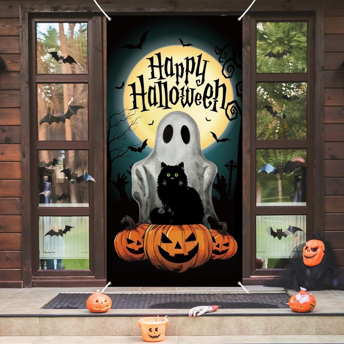 Halloween Scary Ghost Door Cover Decorations Indoor, 3D Door Cover for Halloween Decorations, Scary Home Party Supplies Front Room Decor - Multi-color