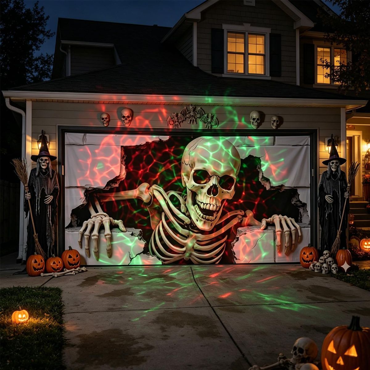 Halloween Garage Door Cover Halloween Decorations Outdoor Hanging Banner Garage - White - Size 7x8ft