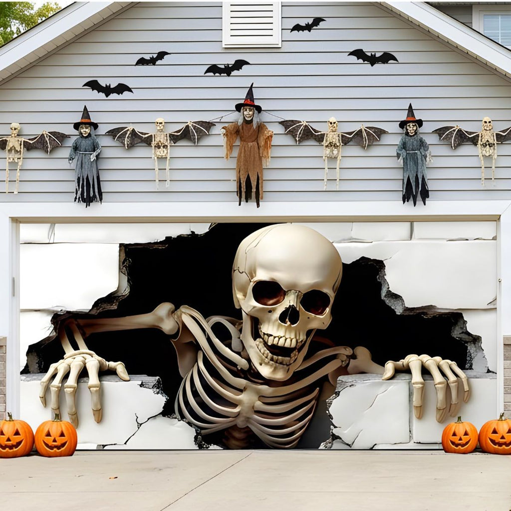 Halloween Garage Door Cover Halloween Decorations Outdoor Hanging Banner Garage - White - Size 7x9ft