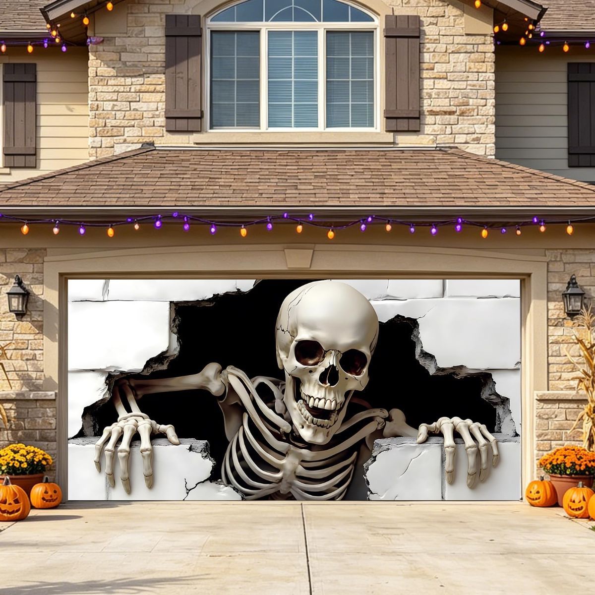 Halloween Garage Door Cover Halloween Decorations Outdoor Hanging Banner Garage - White - Size 7x9ft