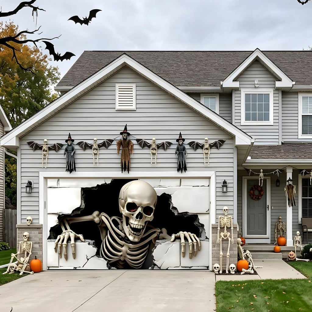 Halloween Garage Door Cover Halloween Decorations Outdoor Hanging Banner Garage - White - Size 7x9ft