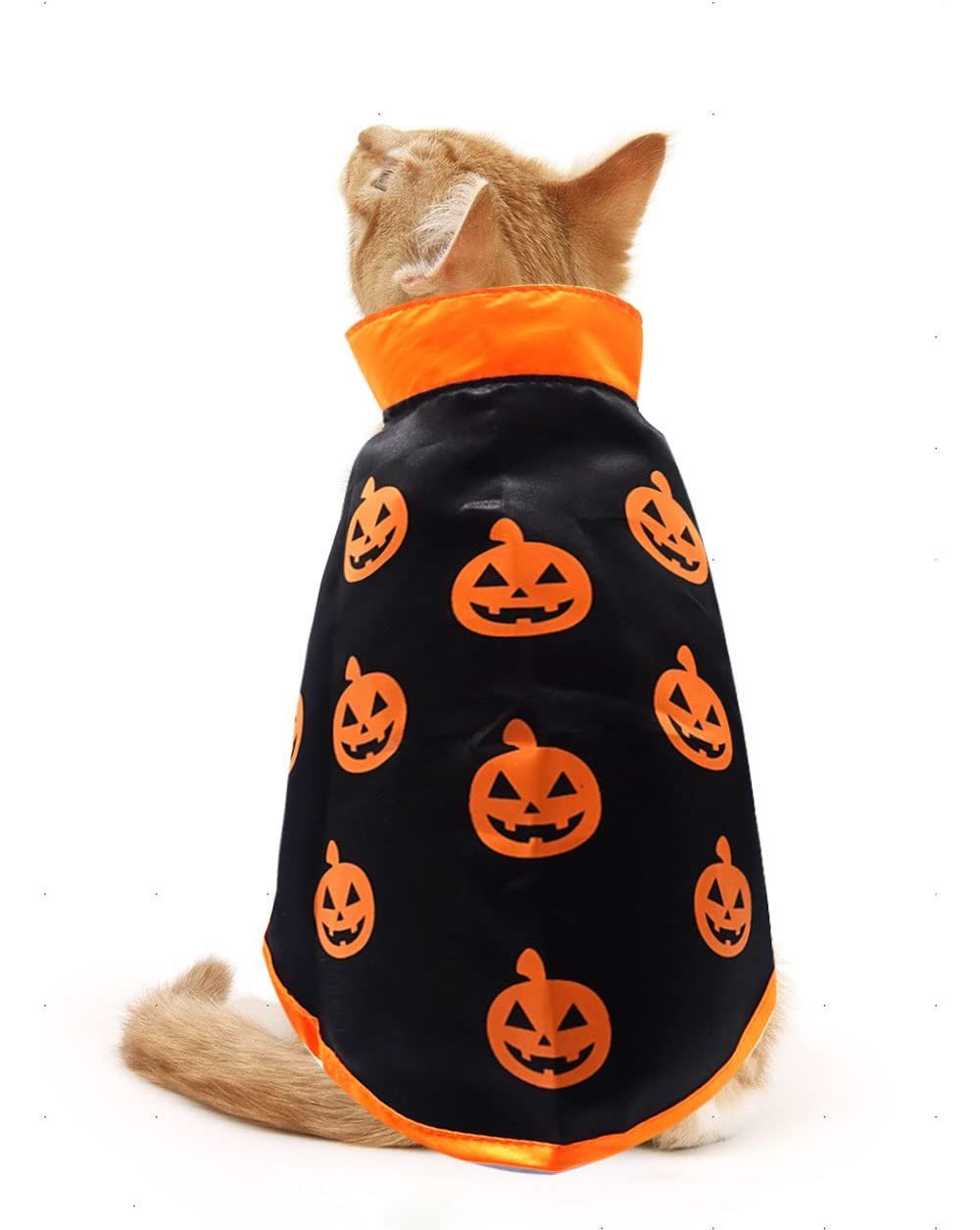 Halloween Cat Costume Cloak Witch Hat Pet Accessories Halloween Adjustable Pumpkin Pet Costumes Clothes Set, Halloween pet Costume Decor Cloak for Cats Dogs Puppy Halloween Carnival Party Supplies