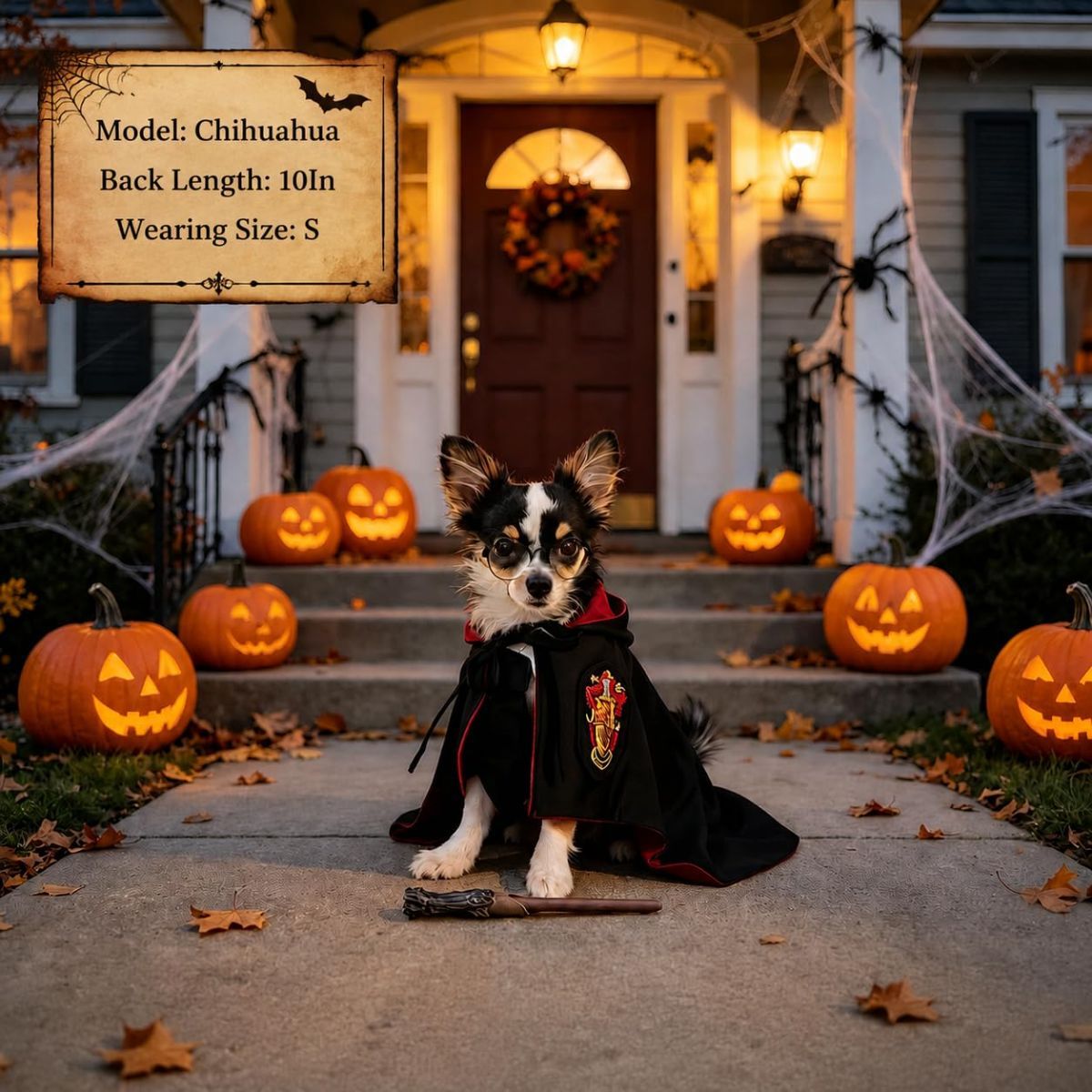 3PCS Halloween Dog Costume Cat Wizard Cape Glasses and Necktie Set Halloween Puppy Outfit Pet Academy Magician Cosplay Apparel for Kitten Cat Small Dogs - Black-Yellow - Size L