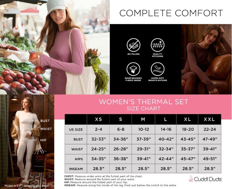 Cuddl Duds Womens Heavyweight Cold Weather Fleece Lined Thermal Set – Long Sleeve Top & Leggings - Winter Lounge Sets - Brown - Size S