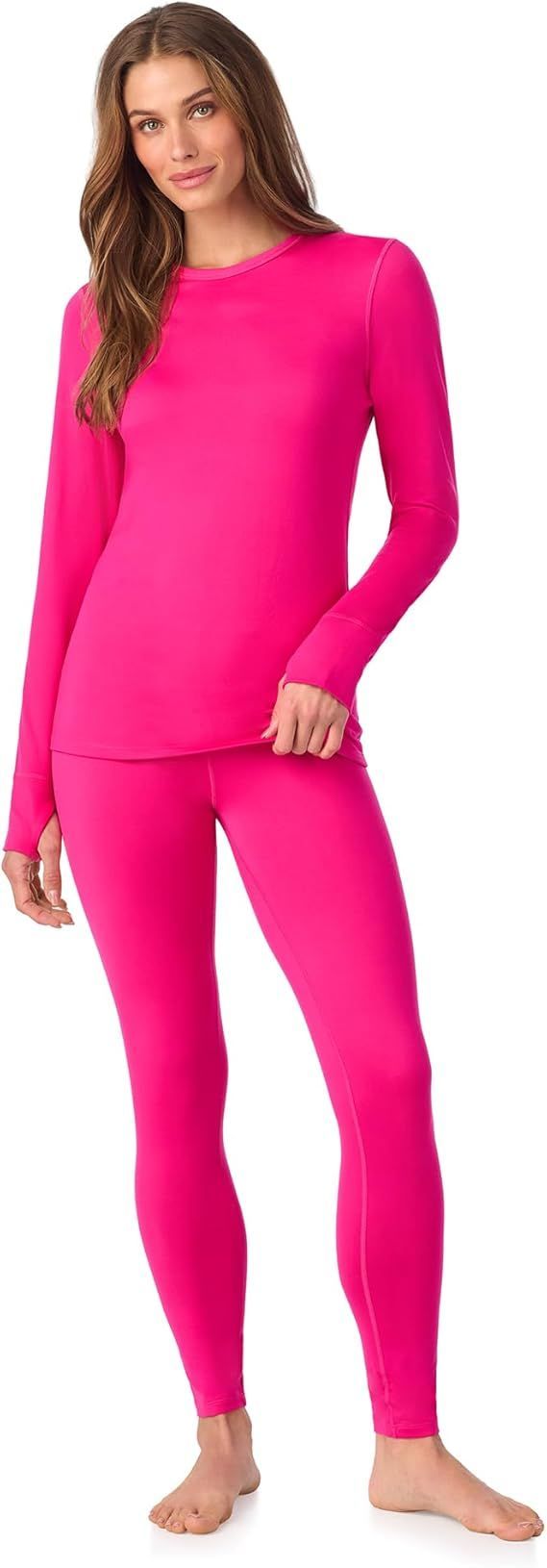 Cuddl Duds Womens Heavyweight Cold Weather Fleece Lined Thermal Set – Long Sleeve Top & Leggings - Winter Lounge Sets - Red - Size XL