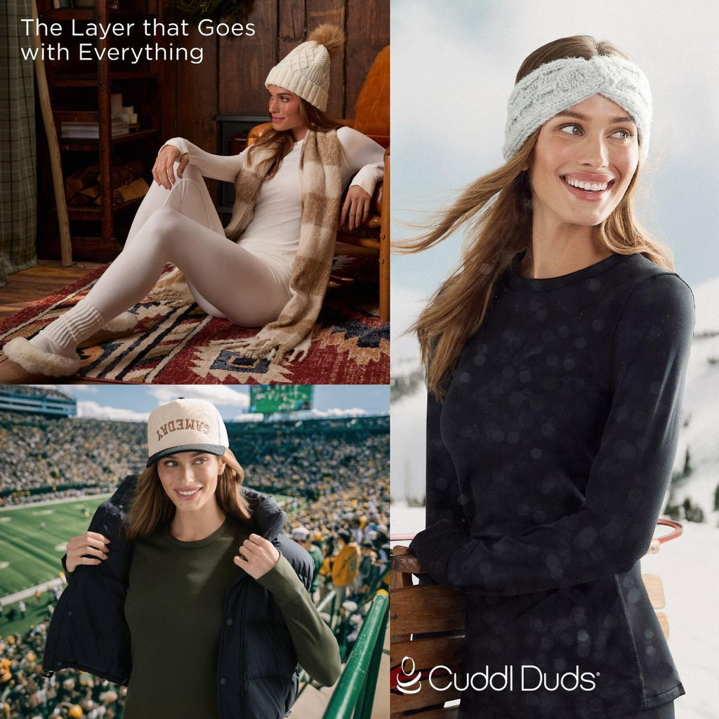 Cuddl Duds Womens Heavyweight Cold Weather Fleece Lined Thermal Set – Long Sleeve Top & Leggings - Winter Lounge Sets - White - Size M