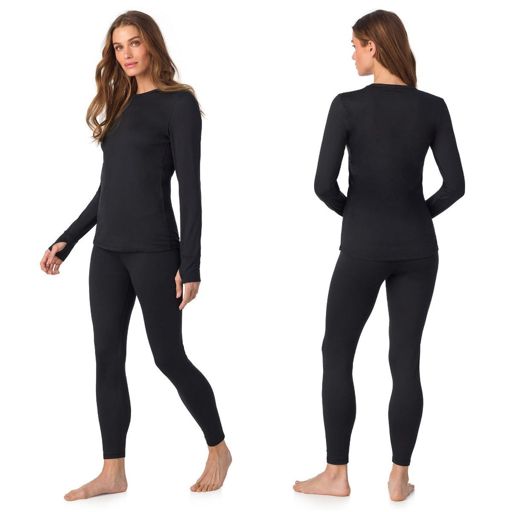 Cuddl Duds Womens Heavyweight Cold Weather Fleece Lined Thermal Set – Long Sleeve Top & Leggings - Winter Lounge Sets - White - Size XL