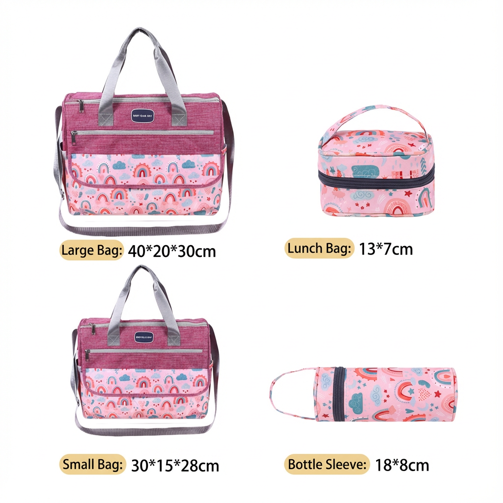 Newborn Diaper Bag Set with Changing Pad – 4-Piece Baby Organizer, Large Capacity Mom Backpack, Insulated Bottle Sleeve & Lunch Bag, Travel Diaper Bag for Moms (Red)