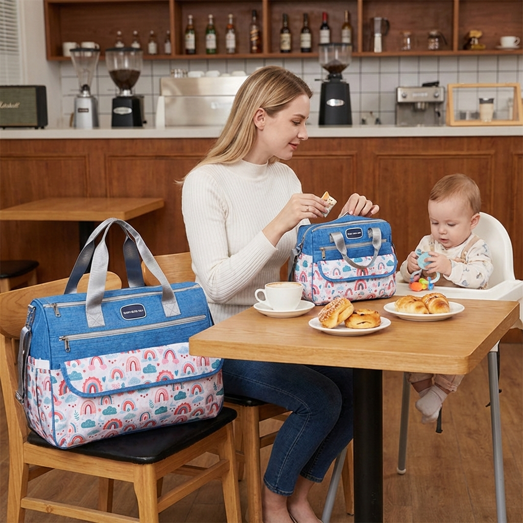 Newborn Diaper Bag Set with Changing Pad – 4-Piece Baby Organizer, Large Capacity Mom Backpack, Insulated Bottle Sleeve & Lunch Bag, Travel Diaper Bag for Moms (Blue)
