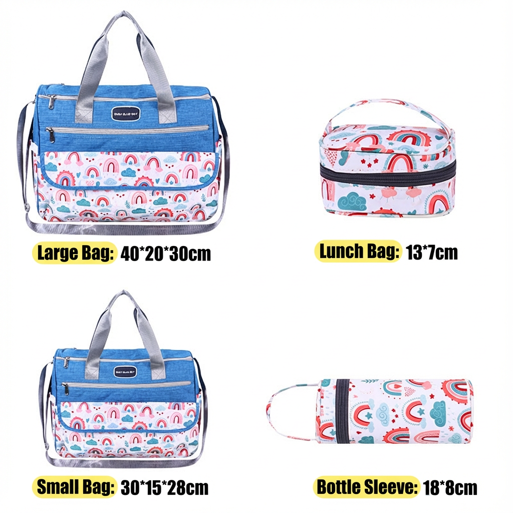 Newborn Diaper Bag Set with Changing Pad – 4-Piece Baby Organizer, Large Capacity Mom Backpack, Insulated Bottle Sleeve & Lunch Bag, Travel Diaper Bag for Moms (Blue)
