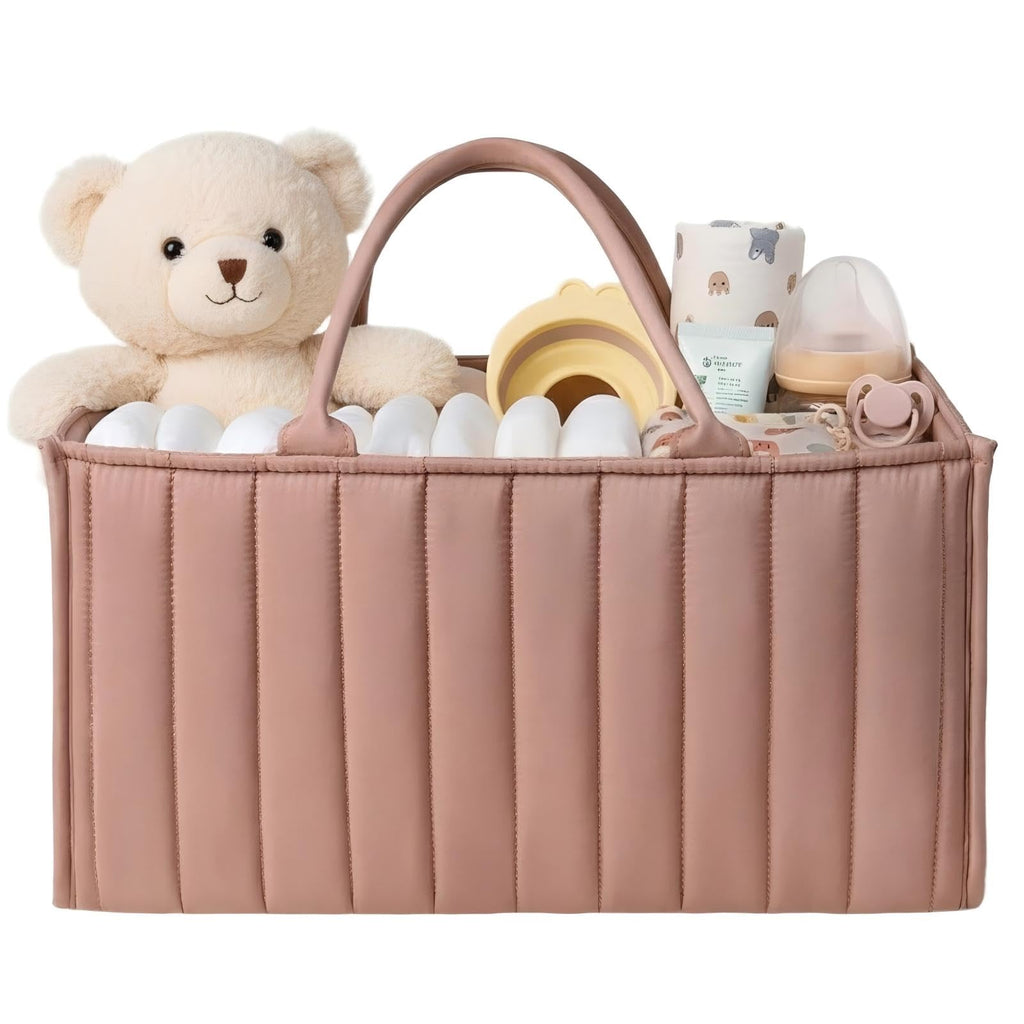 Large Baby Diaper Caddy Organizer – Portable Nursery Storage for Diapers, Wipes, Toys & Essentials (Pink)