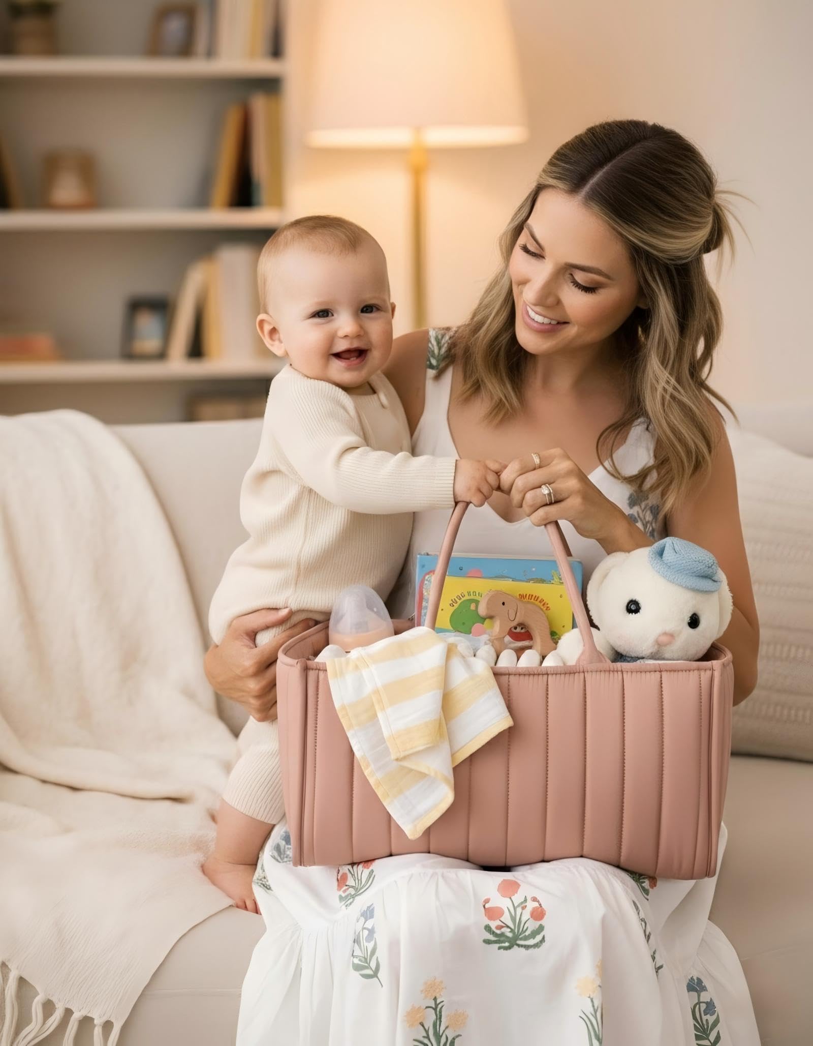 Large Baby Diaper Caddy Organizer – Portable Nursery Storage for Diapers, Wipes, Toys & Essentials (Pink)