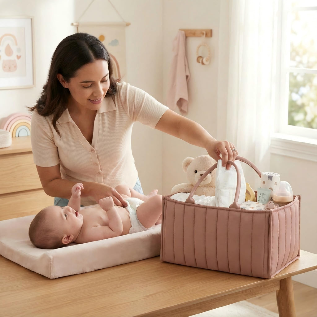 Large Baby Diaper Caddy Organizer – Portable Nursery Storage for Diapers, Wipes, Toys & Essentials (Pink)