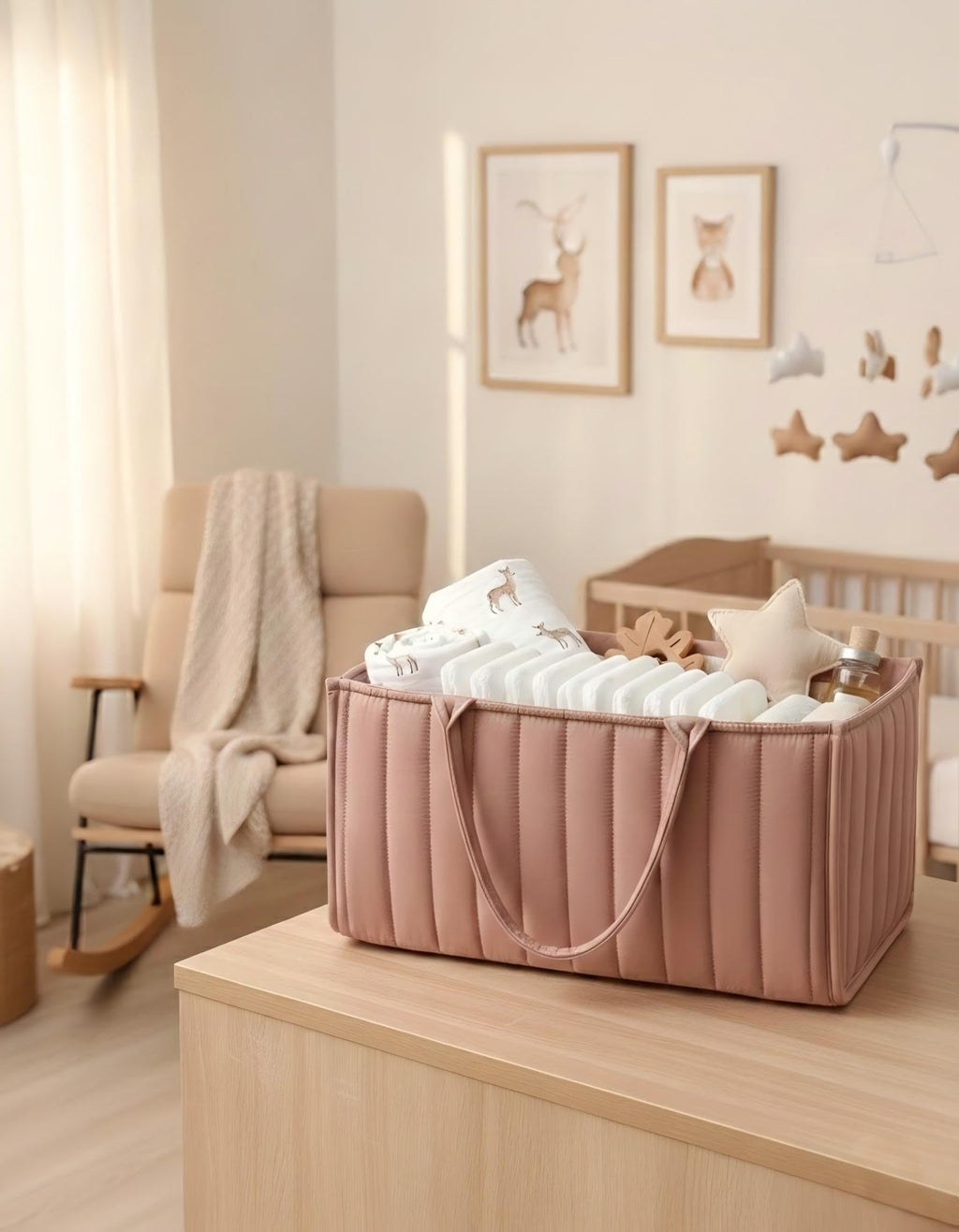 Large Baby Diaper Caddy Organizer – Portable Nursery Storage for Diapers, Wipes, Toys & Essentials (Pink)