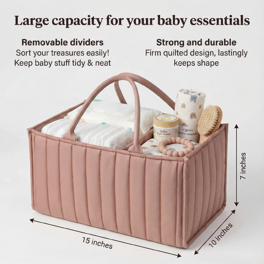 Large Baby Diaper Caddy Organizer – Portable Nursery Storage for Diapers, Wipes, Toys & Essentials (Pink)