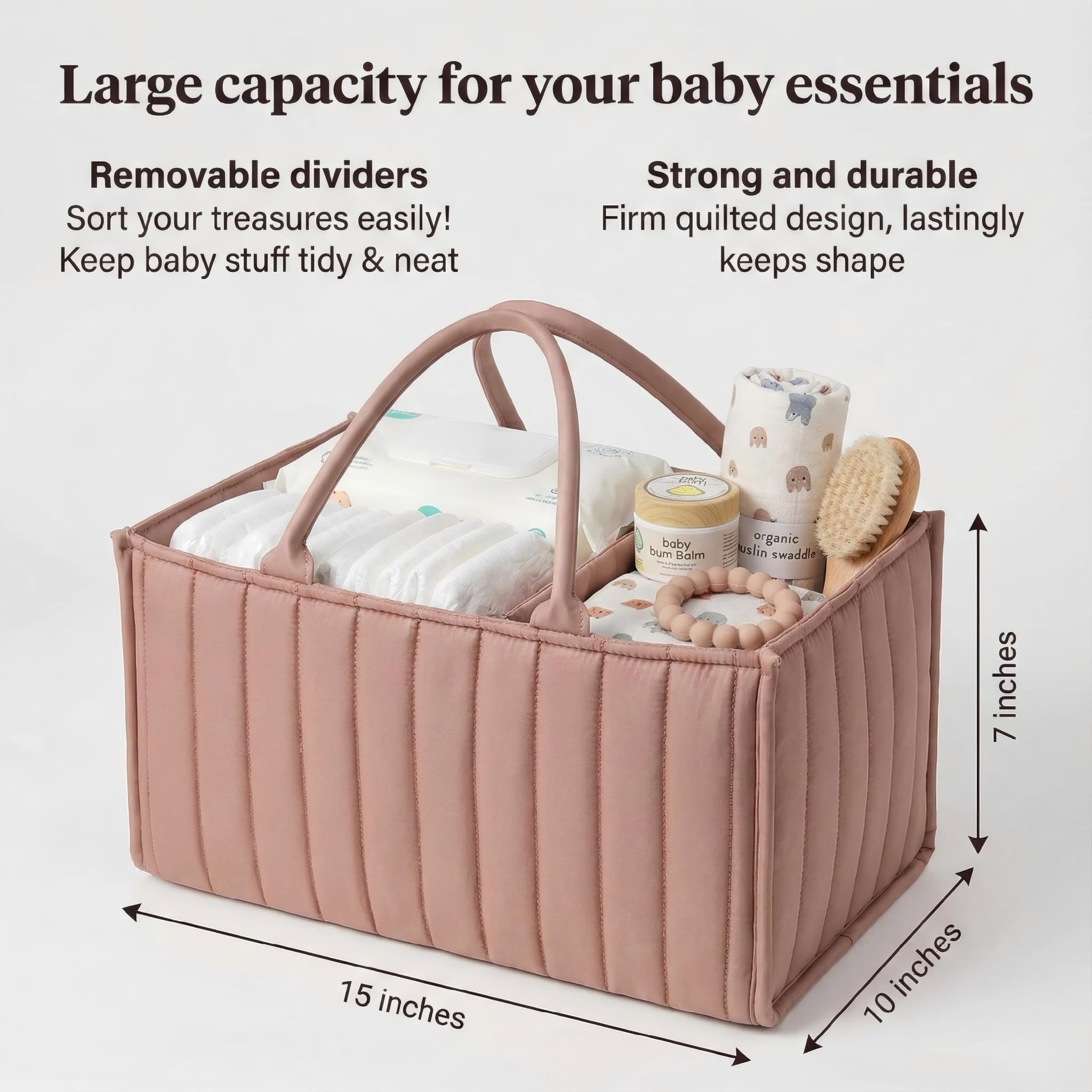 Large Baby Diaper Caddy Organizer – Portable Nursery Storage for Diapers, Wipes, Toys & Essentials (Pink)
