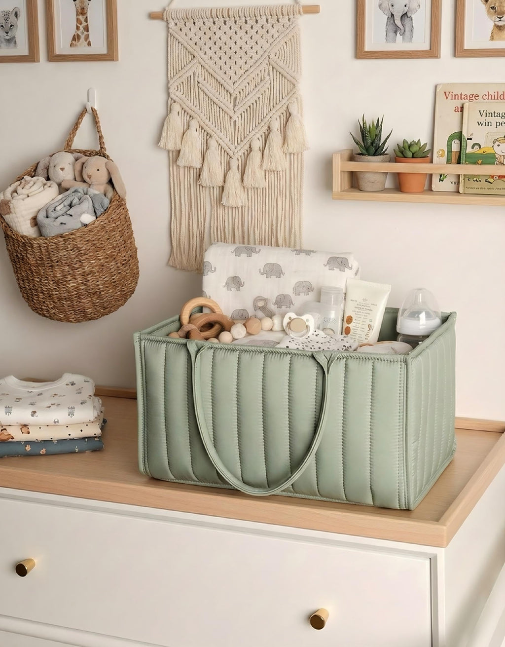 Large Baby Diaper Caddy Organizer – Portable Nursery Storage for Diapers, Wipes, Toys & Essentials (Green)