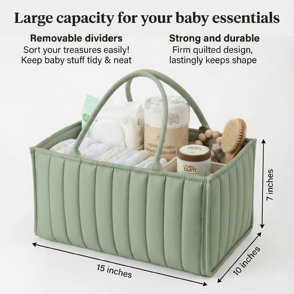 Large Baby Diaper Caddy Organizer – Portable Nursery Storage for Diapers, Wipes, Toys & Essentials (Green)