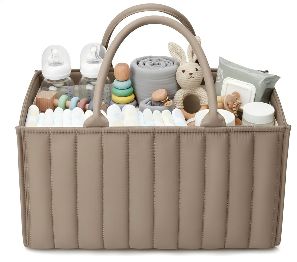 Large Baby Diaper Caddy Organizer – Portable Nursery Storage for Diapers, Wipes, Toys & Essentials(Brown)
