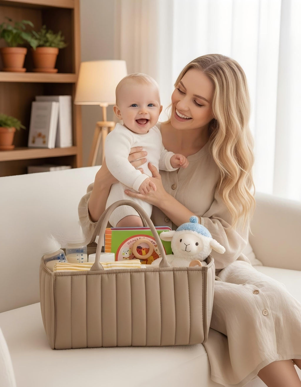 Large Baby Diaper Caddy Organizer – Portable Nursery Storage for Diapers, Wipes, Toys & Essentials(Brown)