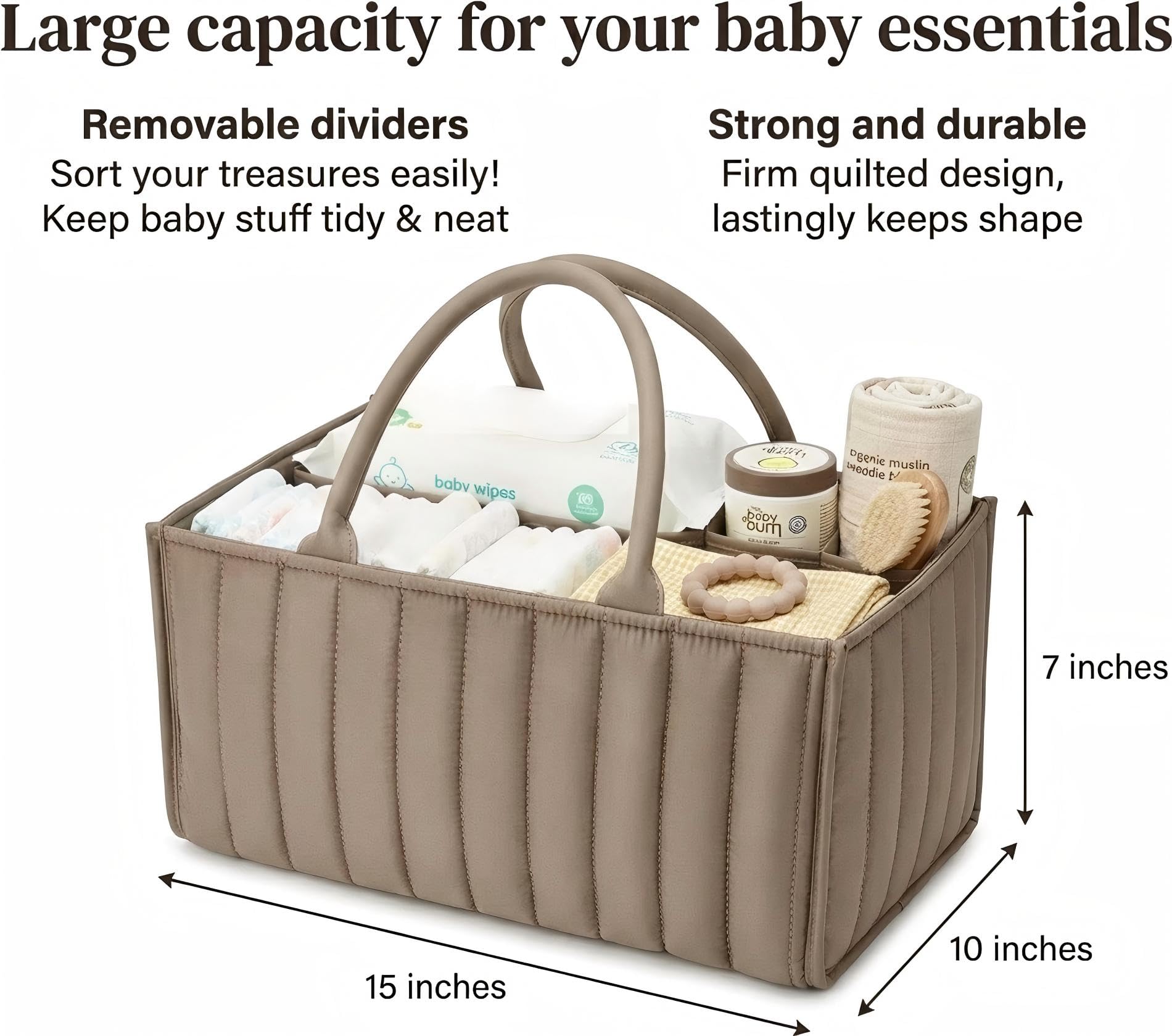 Large Baby Diaper Caddy Organizer – Portable Nursery Storage for Diapers, Wipes, Toys & Essentials(Brown)