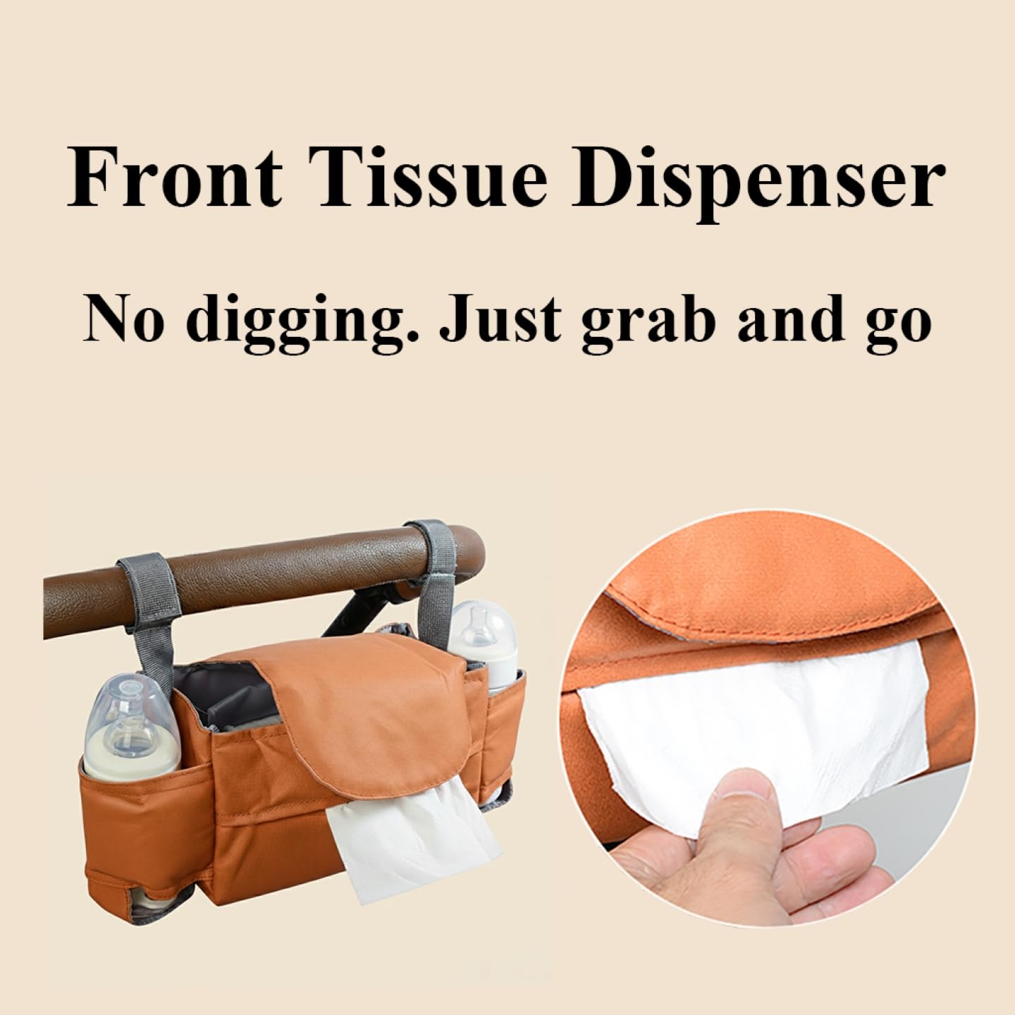 Universal Stroller Organizer Bag with Tissue Pocket, Bottle Holders & Large Storage (Orange)