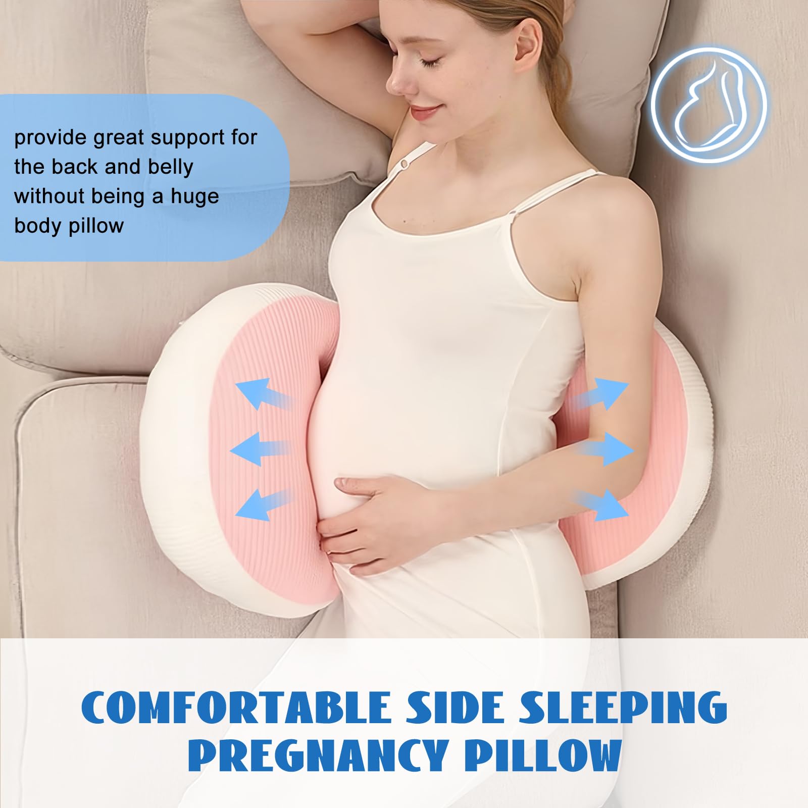 Adjustable Pregnancy Pillow with Velcro Design – Side Sleeping Support for Back, Belly, Hips & Legs, Travel-Friendly Maternity Pillow with Bonus Auxiliary Pillow(Red)