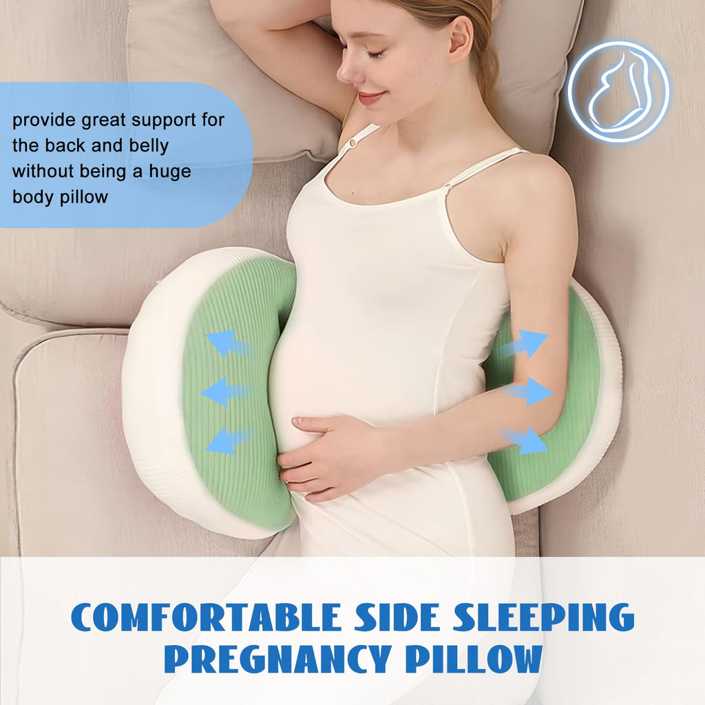 Adjustable Pregnancy Pillow with Velcro Design – Side Sleeping Support for Back, Belly, Hips & Legs, Travel-Friendly Maternity Pillow with Bonus Auxiliary Pillow(Green)