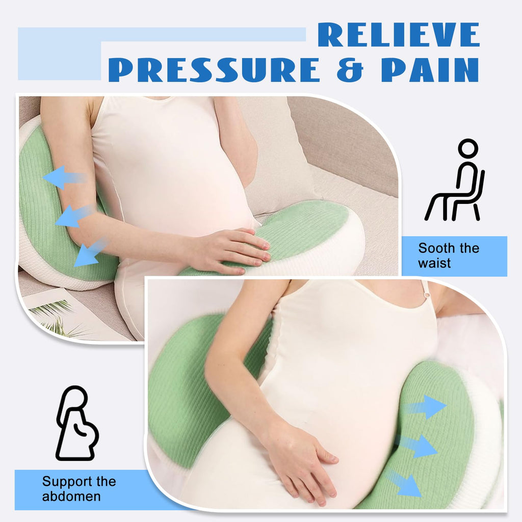 Adjustable Pregnancy Pillow with Velcro Design – Side Sleeping Support for Back, Belly, Hips & Legs, Travel-Friendly Maternity Pillow with Bonus Auxiliary Pillow(Green)