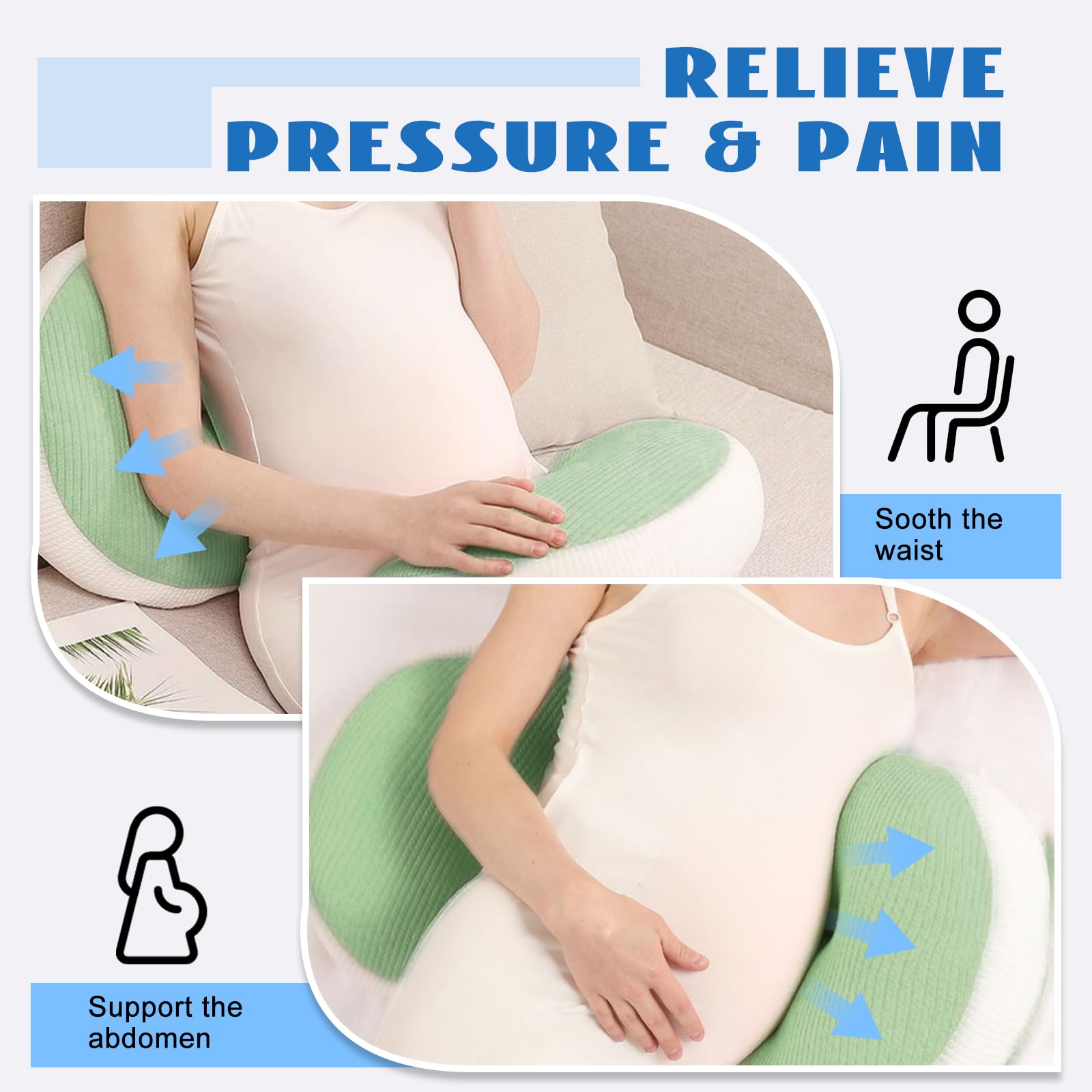 Adjustable Pregnancy Pillow with Velcro Design – Side Sleeping Support for Back, Belly, Hips & Legs, Travel-Friendly Maternity Pillow with Bonus Auxiliary Pillow(Green)