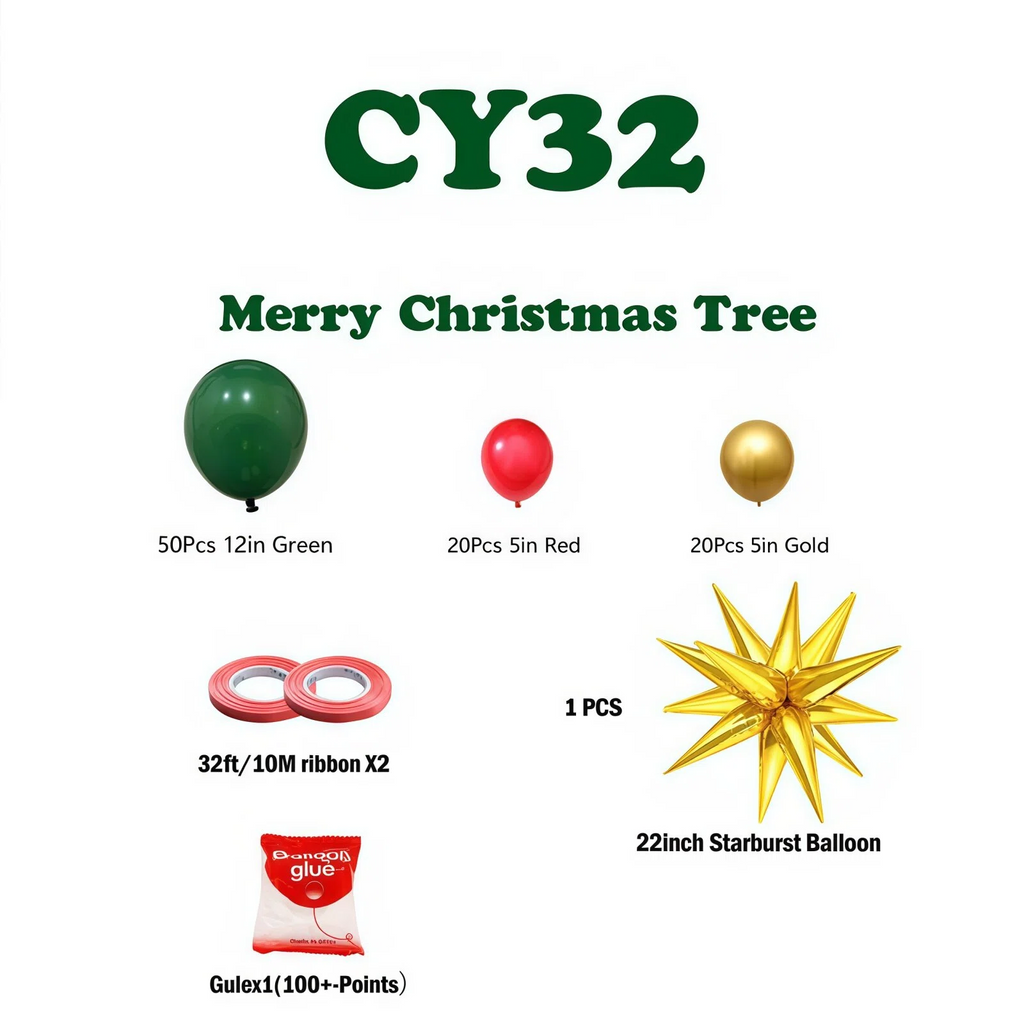 Christmas Balloon Combo: 123PCS Arch + Tree Sets (Snowman/Star Foil)