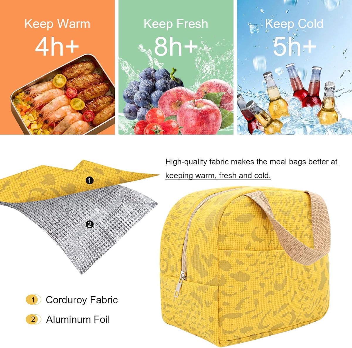 Reusable Insulated Lunch Bag 6L – Small Lunch Bag for Work, School & Travel (Yellow)