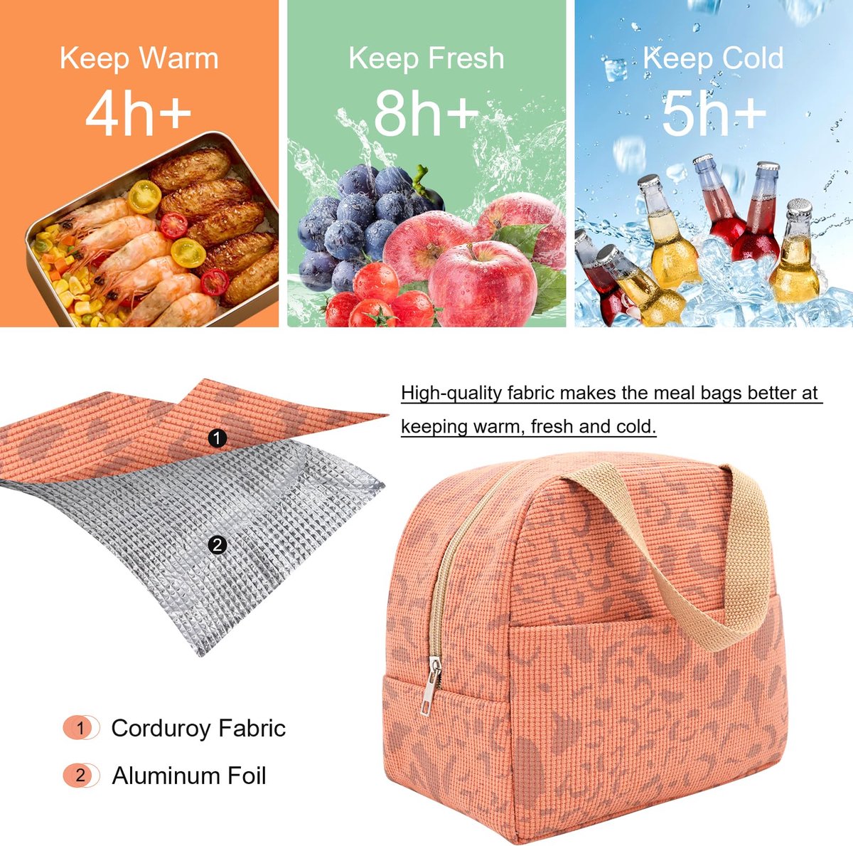 Reusable Insulated Lunch Bag 6L – Small Lunch Bag for Work, School & Travel (Orange)