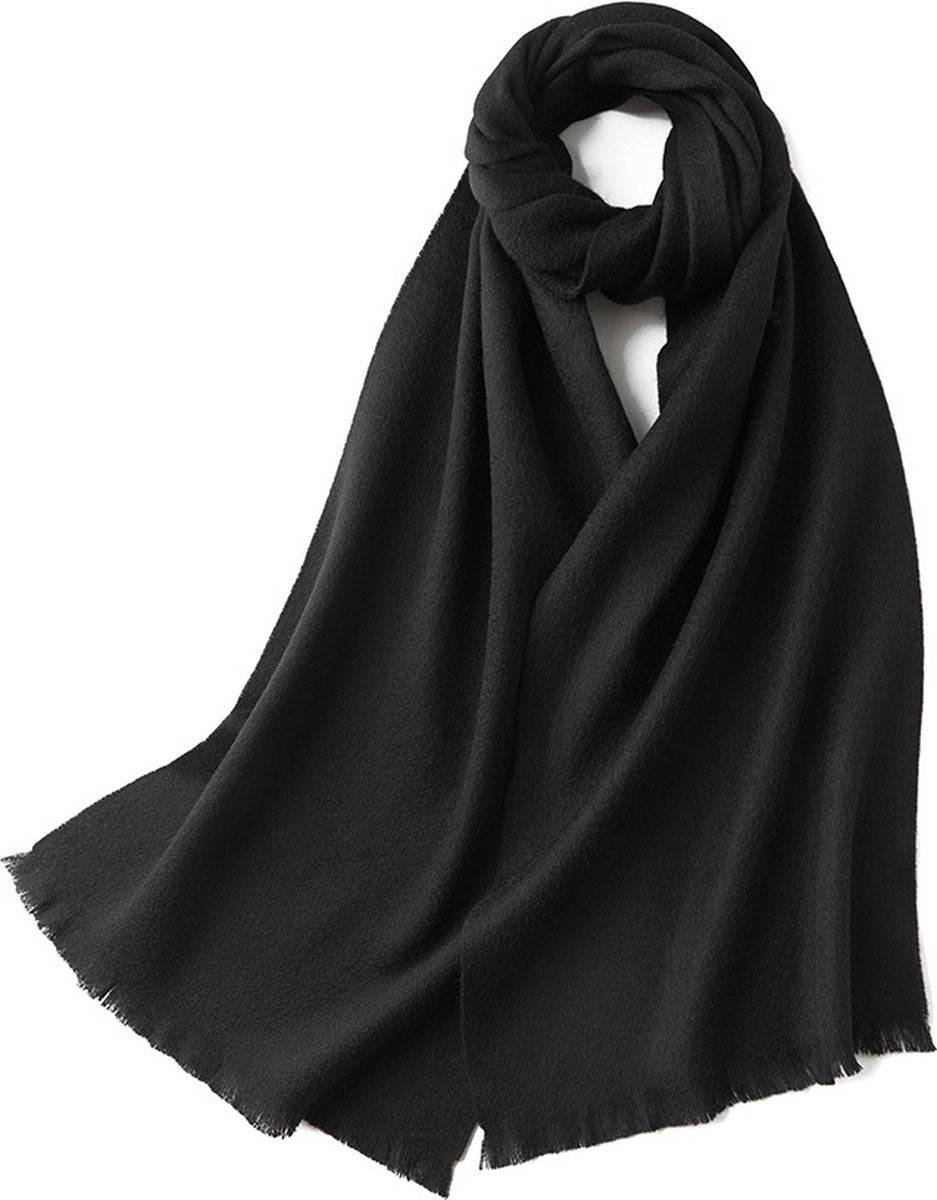 Lightweight Wool Scarf – Warm, Soft, Unisex (32×190cm) – Black