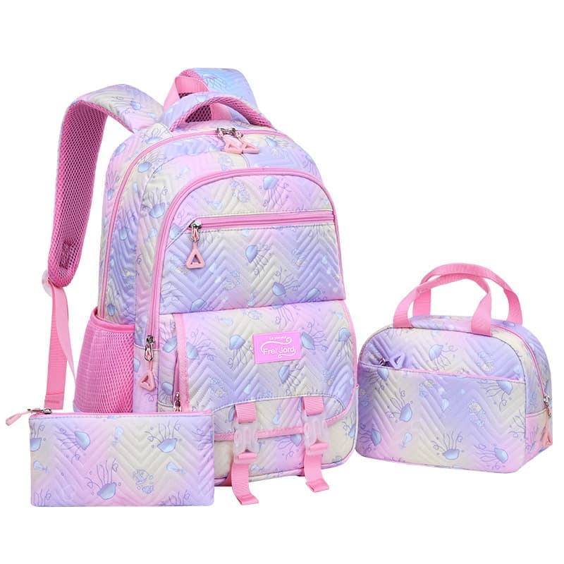 3-Piece Girls Backpack Set with Pencil Case and Lunch Bag, Pink, for Elementary & Teenage Students