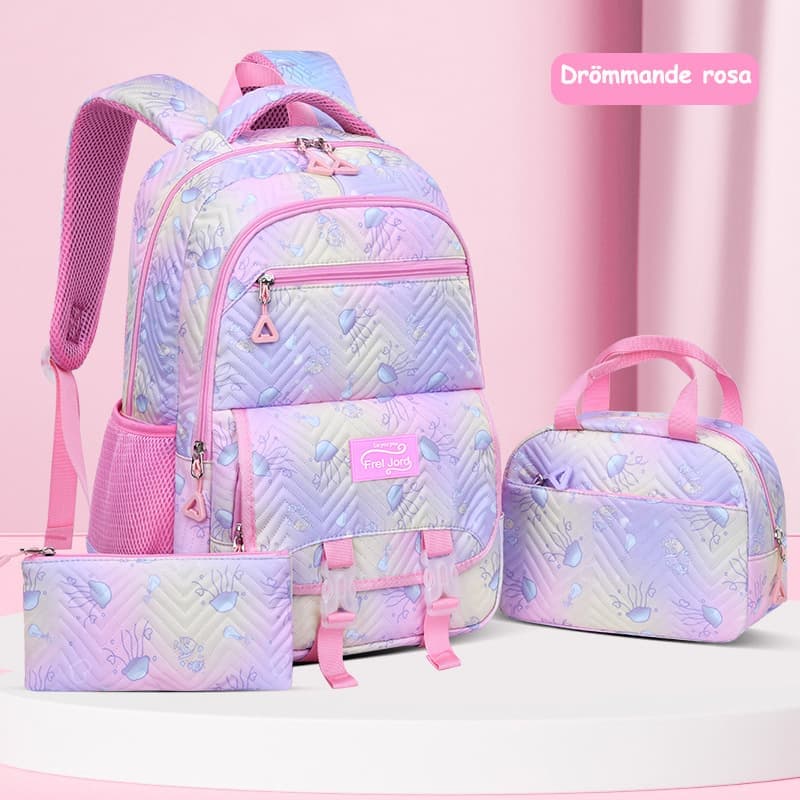 3-Piece Girls Backpack Set with Pencil Case and Lunch Bag, Pink, for Elementary & Teenage Students