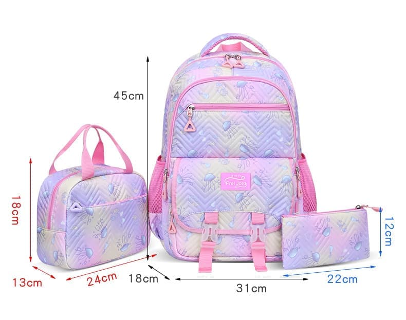 3-Piece Girls Backpack Set with Pencil Case and Lunch Bag, Pink, for Elementary & Teenage Students