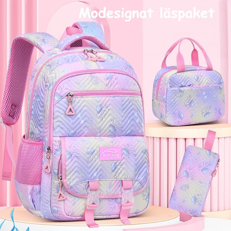 3-Piece Girls Backpack Set with Pencil Case and Lunch Bag, Pink, for Elementary & Teenage Students