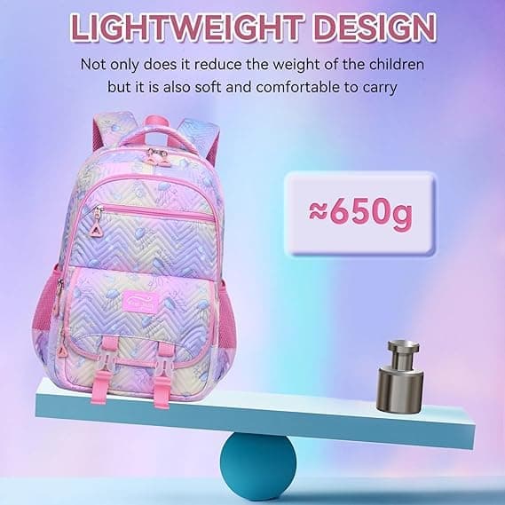 3-Piece Girls Backpack Set with Pencil Case and Lunch Bag, Purple, for Elementary & Teenage Students