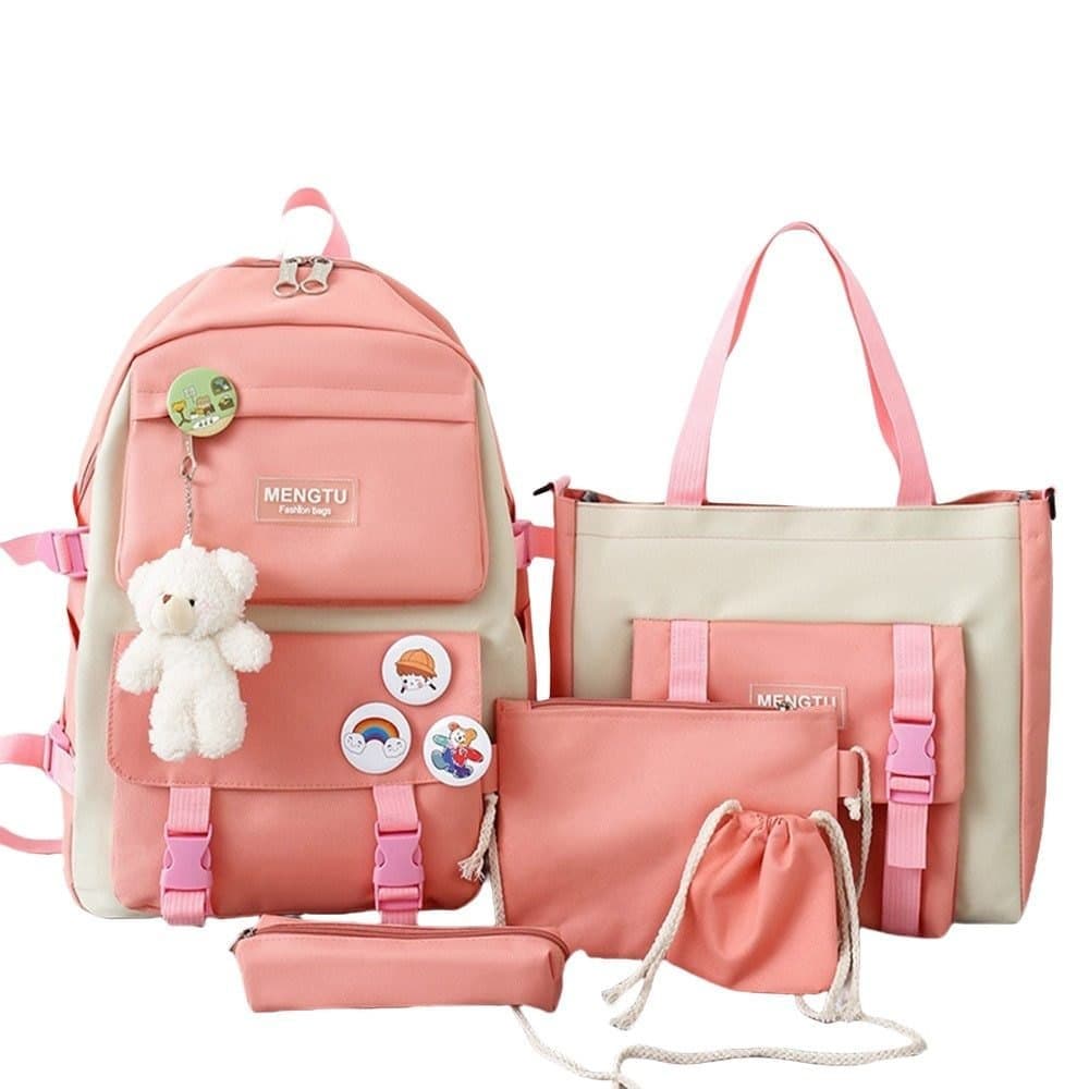 Pink Backpack Set for Students – 5 Pieces