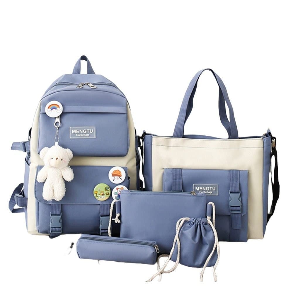 5-Piece Blue School Backpack Set for Students and Teenagers, for Travel and School Use